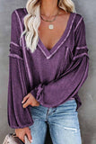 Chicindress Solid Color Pullover V-Neck Bubble Long Sleeves Tops(4 Colors)