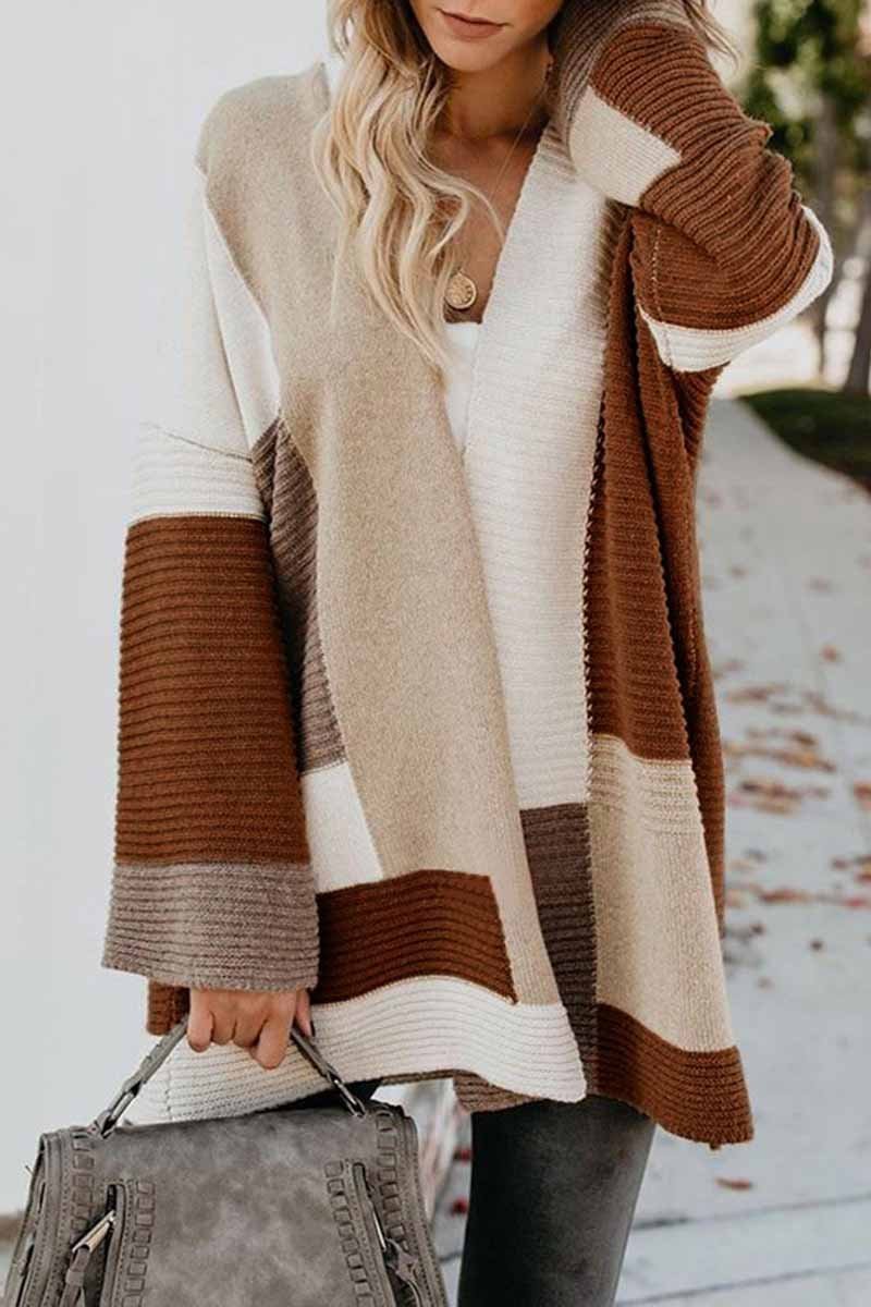 Chicindress Loose Geometric Color Matching Sweater Cardigan
