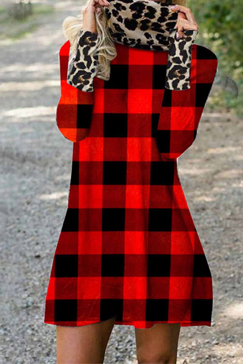 Chicindress Plaid Leopard Stitching Mini Dresses