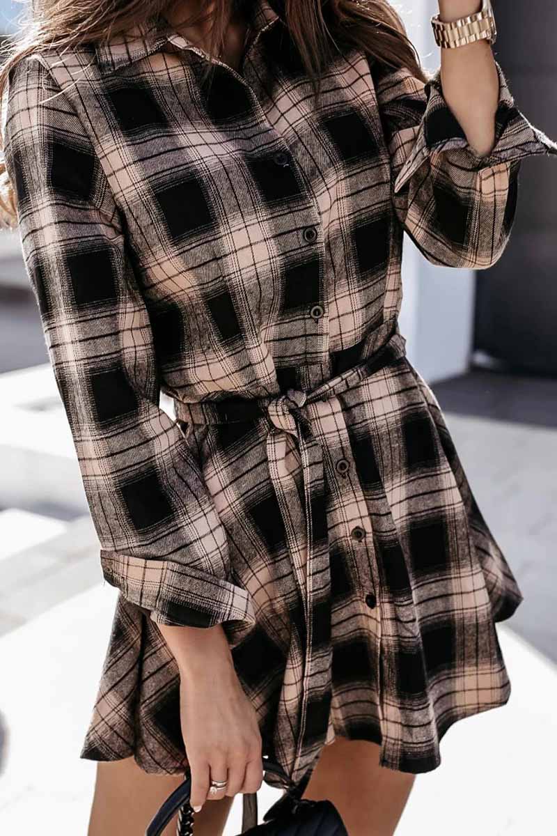Chicindress Long Sleeve Plaid Shirt Mini Dress
