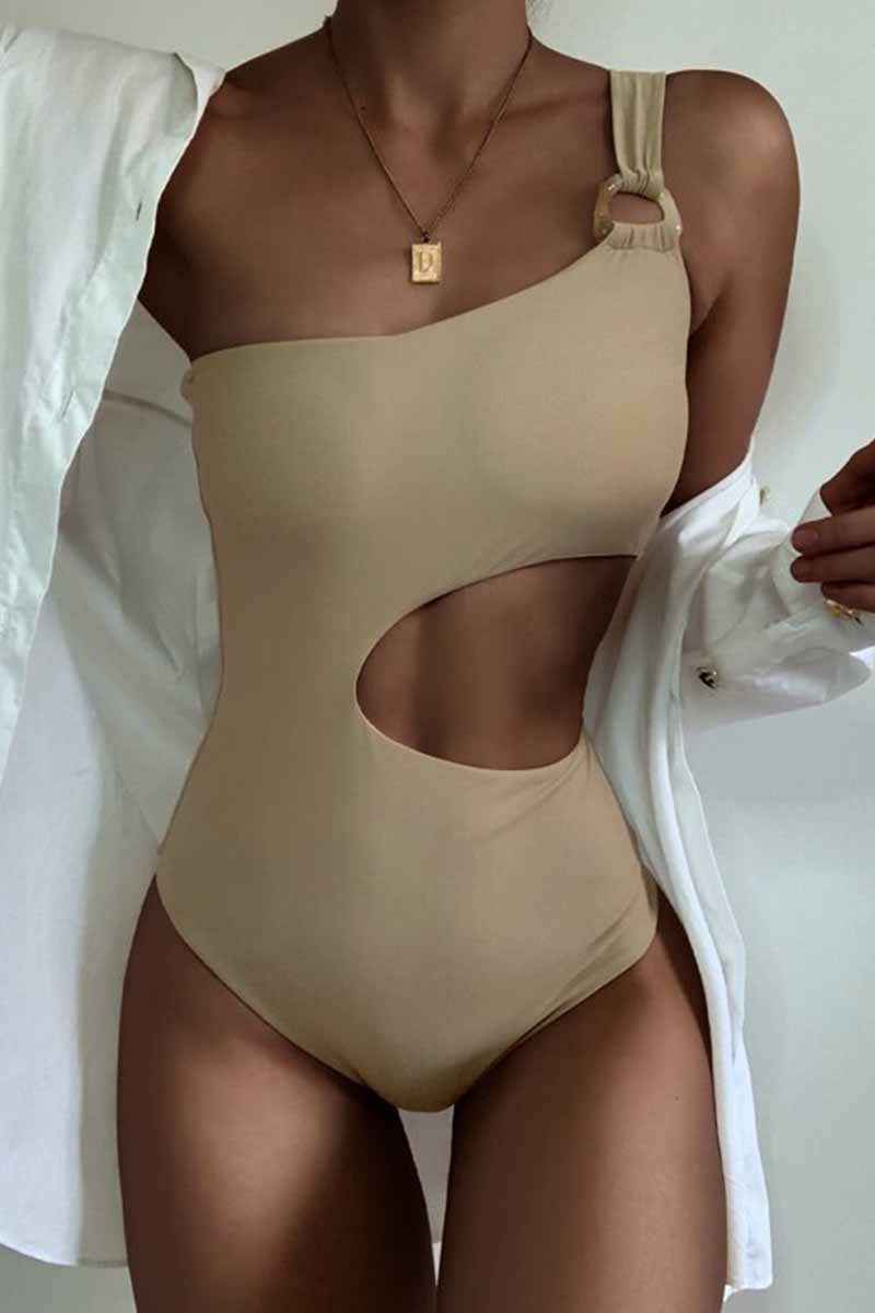 Chicindress One Shoulder Sexy Leaky Waist One-Piece Swimsuit