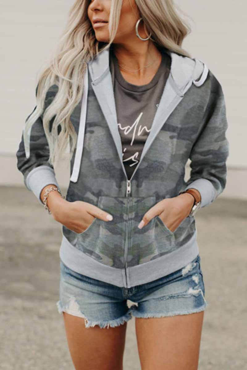 Chicindress Printed Camouflage Hooded Jacket