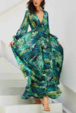Chicindress V-Neck Leaf Print Maxi Dress