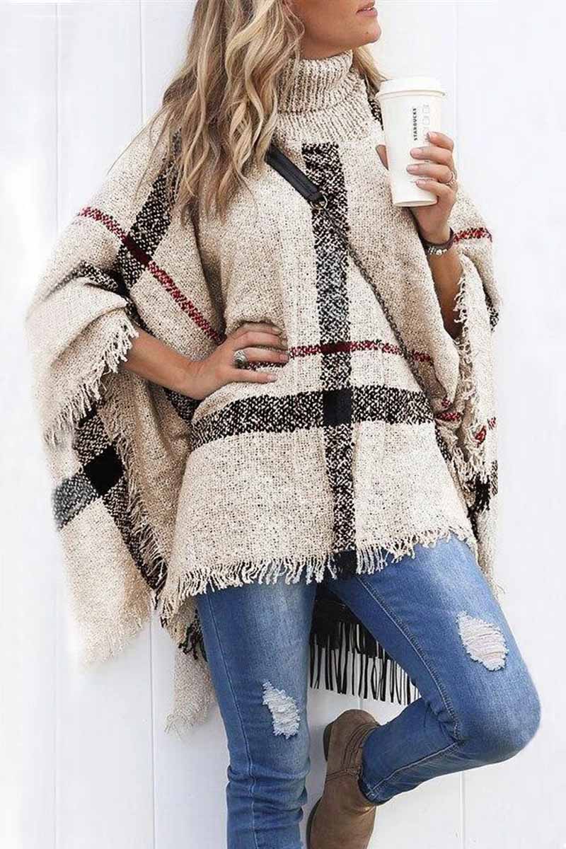 Chicindress Knitted Contrast Tassel Cloak(5 Colors)