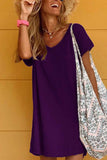Chicindress Loose Solid Color Short Sleeve V-Neck Mini Dress(2 Colors)