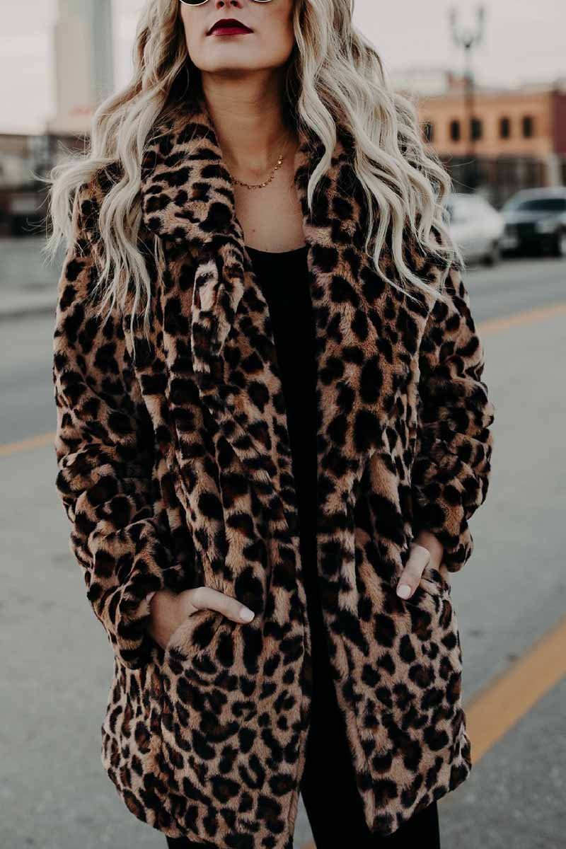 Chicindress Women's Lapel Leopard Coat