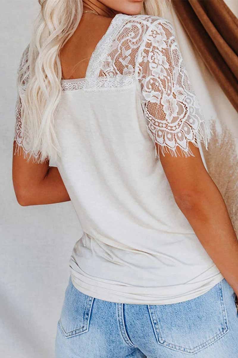 Chicindress New Women's Lace Short Sleeve V-Neck Tops(3 Colors)