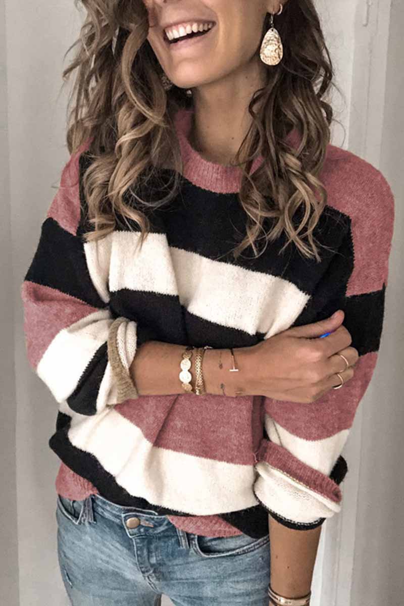 Chicindress Striped O-Neck Contrast Sweater(3 Colors)