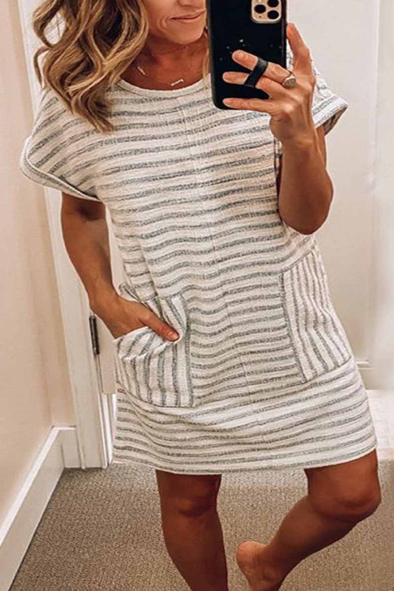 Chicindress Round Neck Striped Dress With Pocket