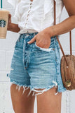 Chicindress Summer Loose Button Ripped Fringed Denim Shorts