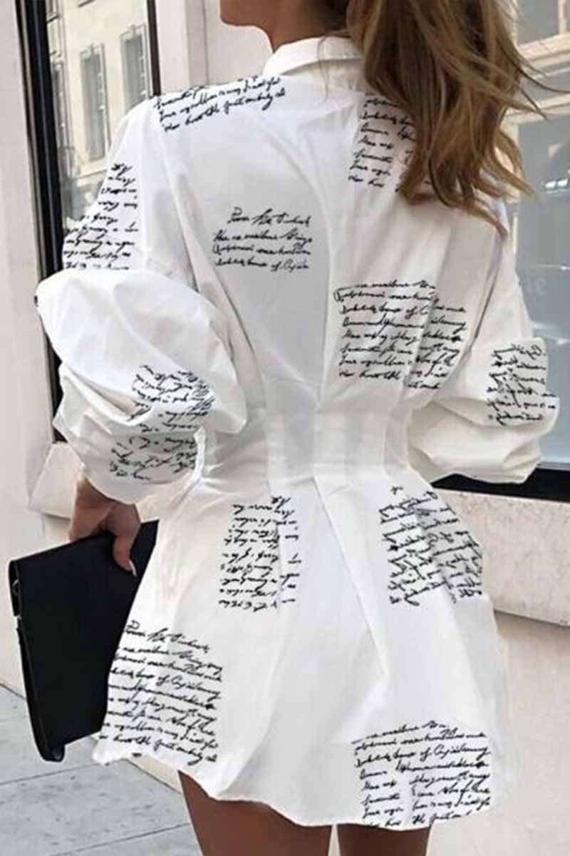 Chicindress Slim Waist Letter Print Long Sleeve Mini Dress