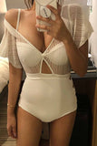 Chicindress White Sexy Hollow Cover Belly Swimwears