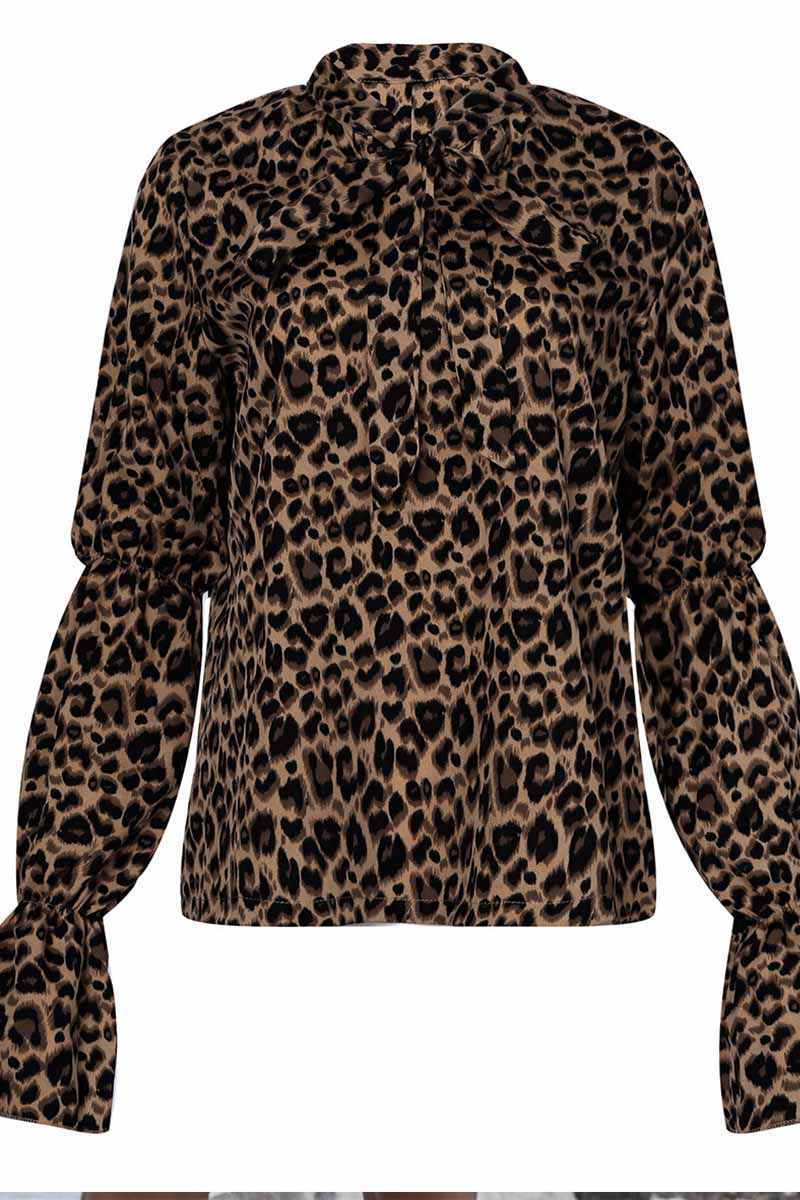 Chicindress Leopard Print Long-Sleeved Bow Top
