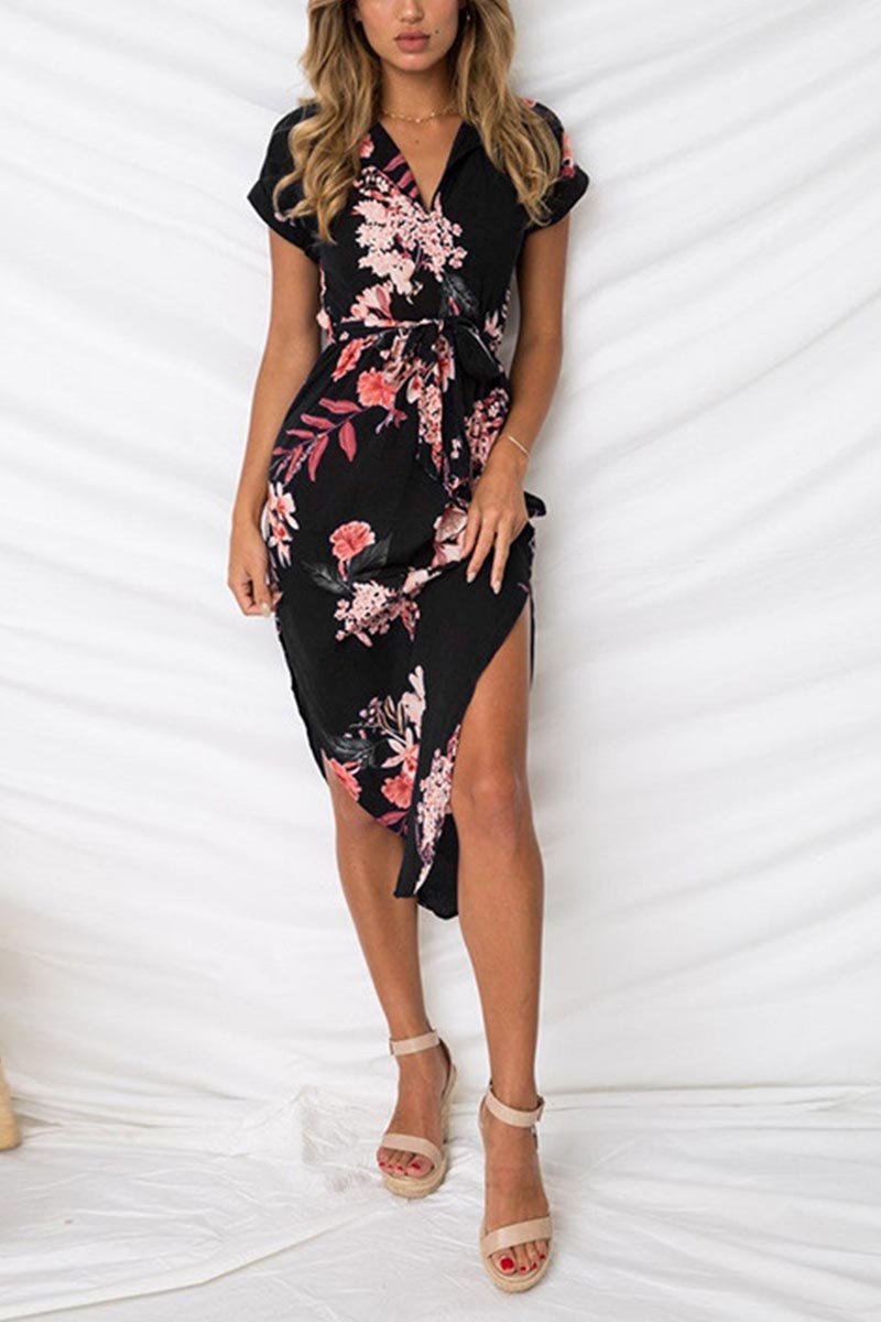 Chicindress Trendy Printed Asymmetrical Midi Dress(4 Colors)