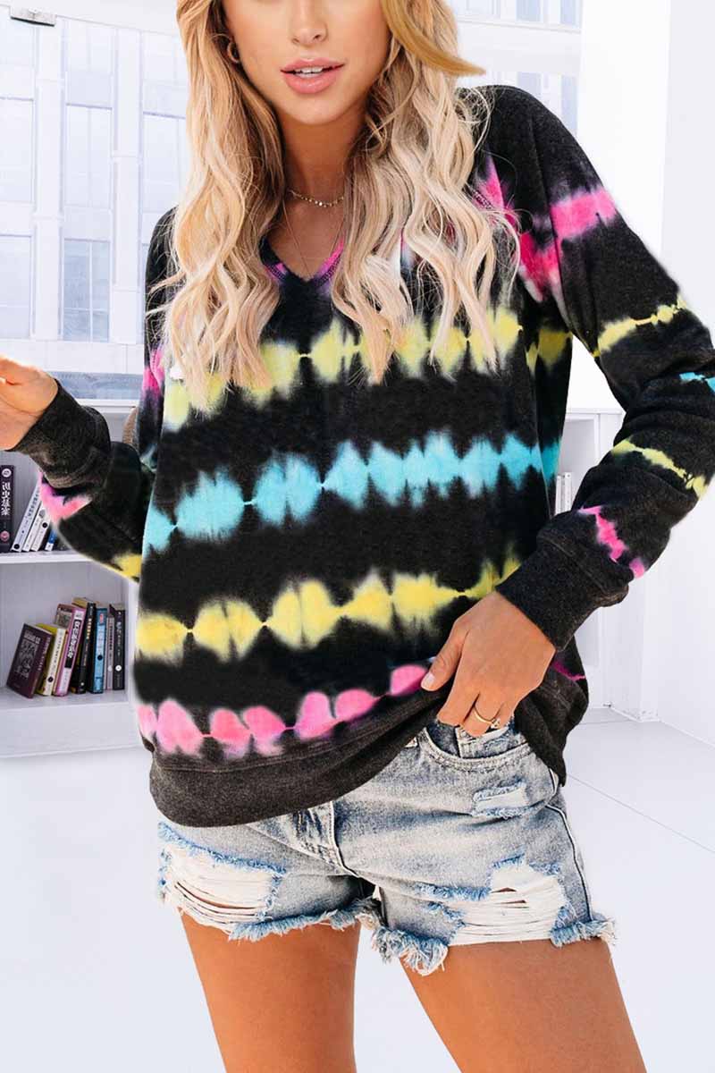 Chicindress Color Striped Print Casual Hoodie