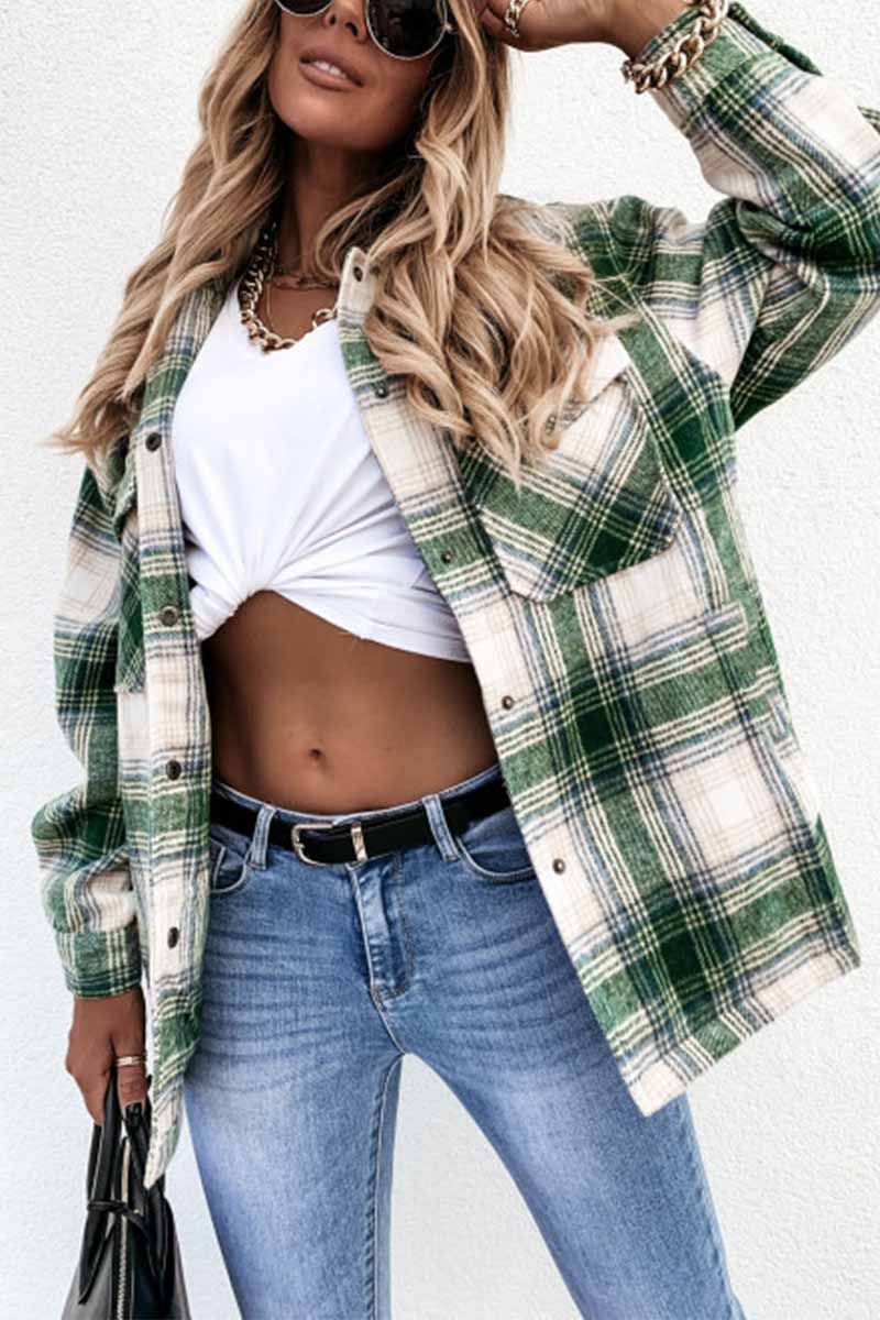 Chicindress Casual Loose Retro Plaid Stitching Shirt Jacket(3 Colors)