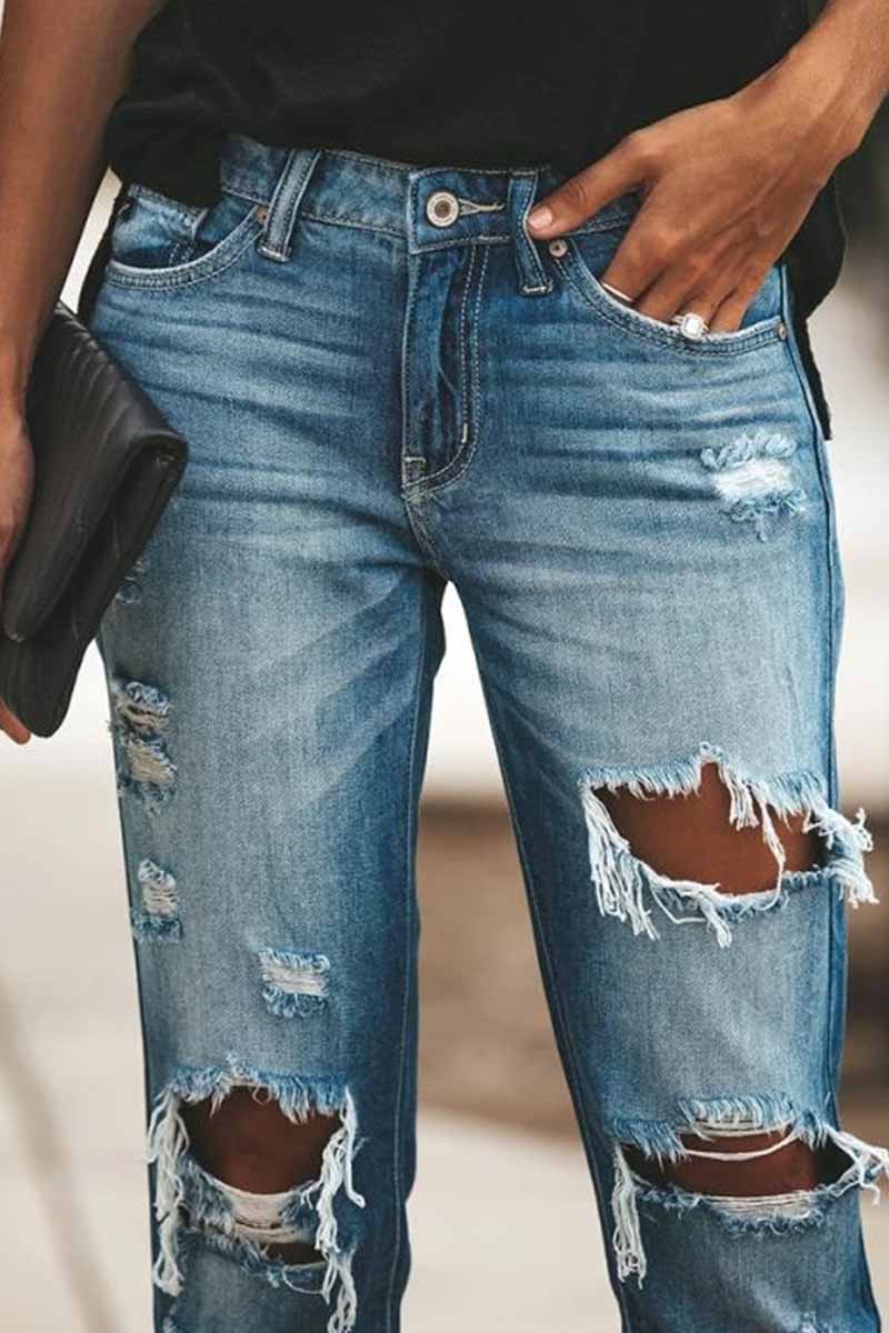 Chicindress Regular Blue Ripped Jeans