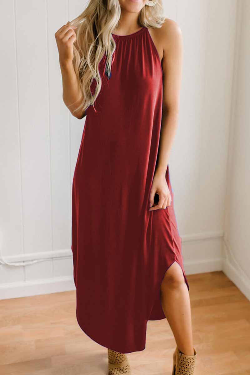 Chicindress Loose Sexy Solid Color Sling Midi Dress