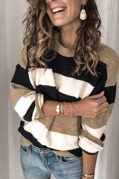 Chicindress Striped O-Neck Contrast Sweater(3 Colors)