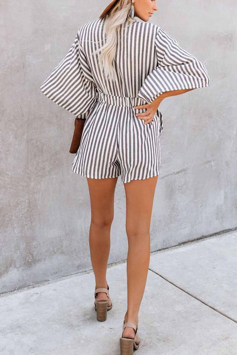 Chicindress Striped Short Sleeve Loose Romper