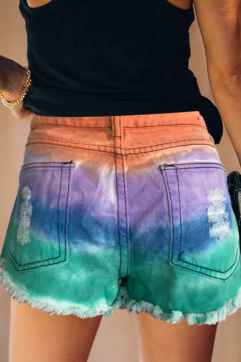 Chicindress Summer Tie-Dye Color Denim Shorts