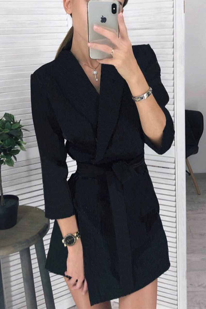 Chicindress Solid Color Long Sleeve Suit Collar Mini Dresses(3 Colors ...