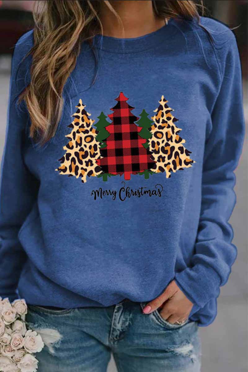 Chicindress Casual Round Neck Christmas Tree Print Tops(5 Colors)
