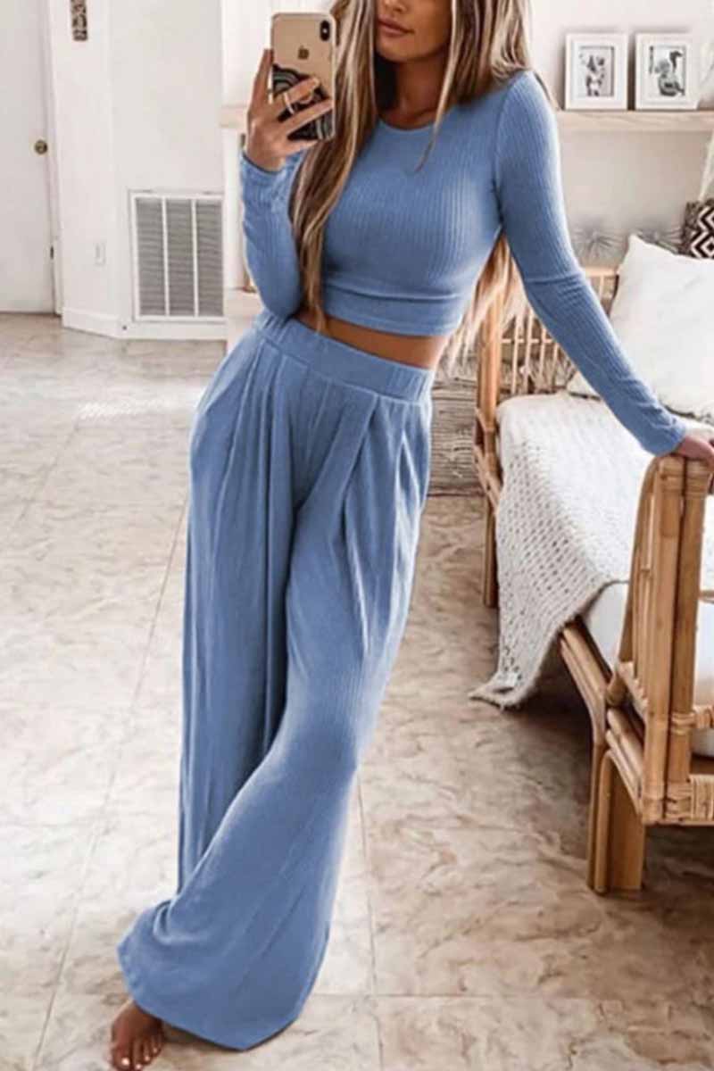 Chicindress Two-Piece Round Neck Solid Color Long Sleeves Wide Legs(4 Colors)