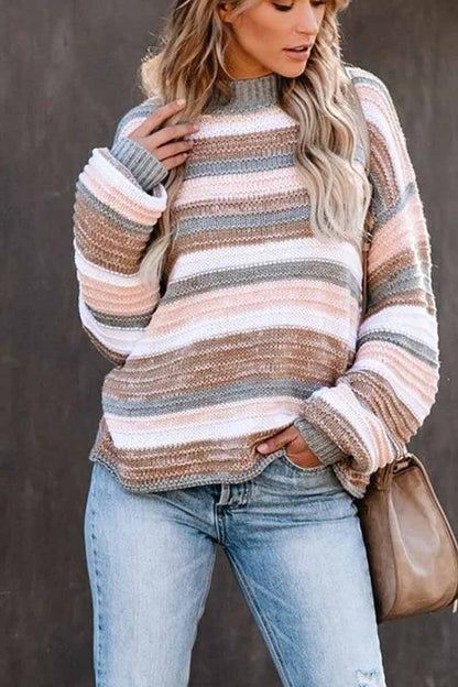 Chicindress O-neck Stitching Striped Long-Sleeved sweater