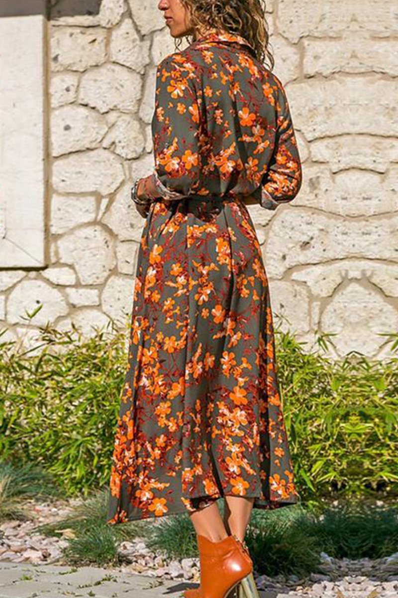 Chicindress Printed Long Sleeve 4 Colors Midi Dress