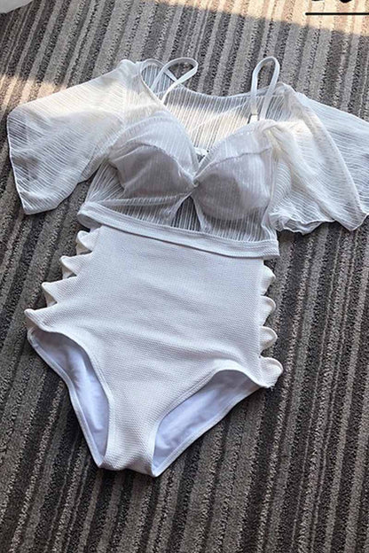 Chicindress White Sexy Hollow Cover Belly Swimwears