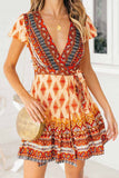 Chicindress Spring And Summer Fashion Retro V-Neck Print Short Sleeves Mini Dress