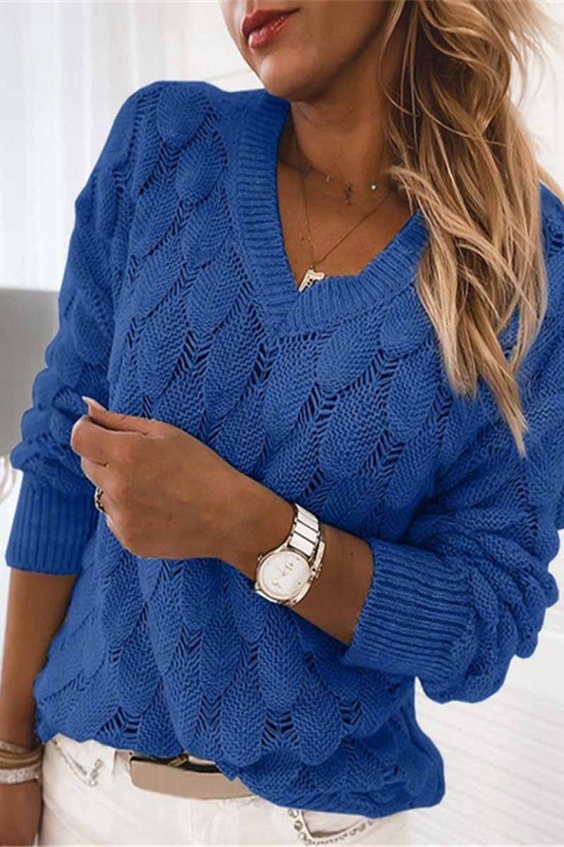 Chicindress Loose V-neck Feather Solid Color Sweater(5 Colors)