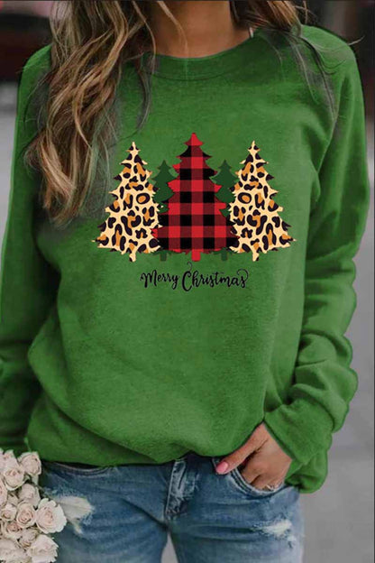 Chicindress Casual Round Neck Christmas Tree Print Tops(5 Colors)
