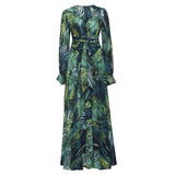 Chicindress V-Neck Leaf Print Maxi Dress