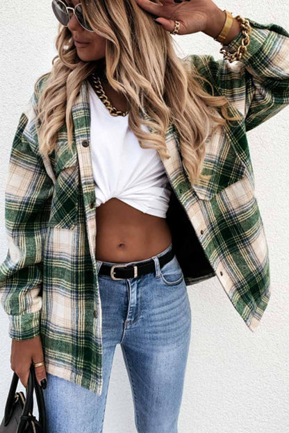 Chicindress Casual Loose Retro Plaid Stitching Shirt Jacket(3 Colors)