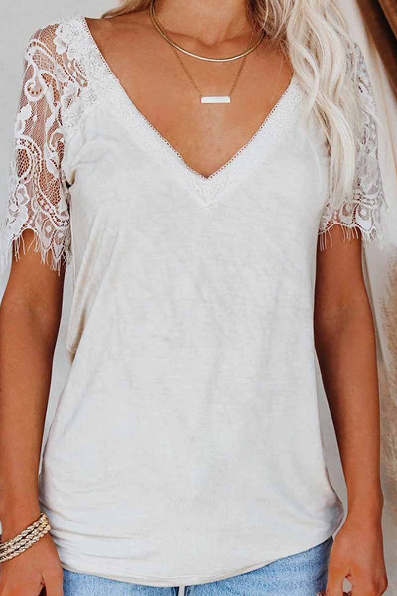 Chicindress New Women's Lace Short Sleeve V-Neck Tops(3 Colors)