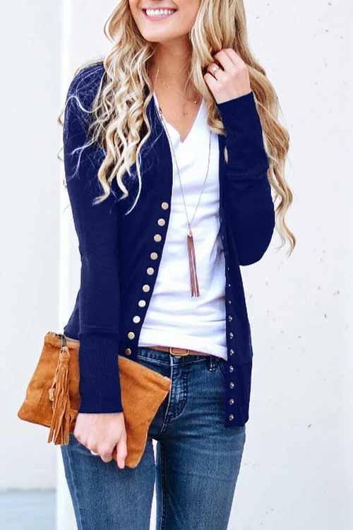 Chicindress Long Sleeves Buttons Design Cardigan Tops(7 Colors ...