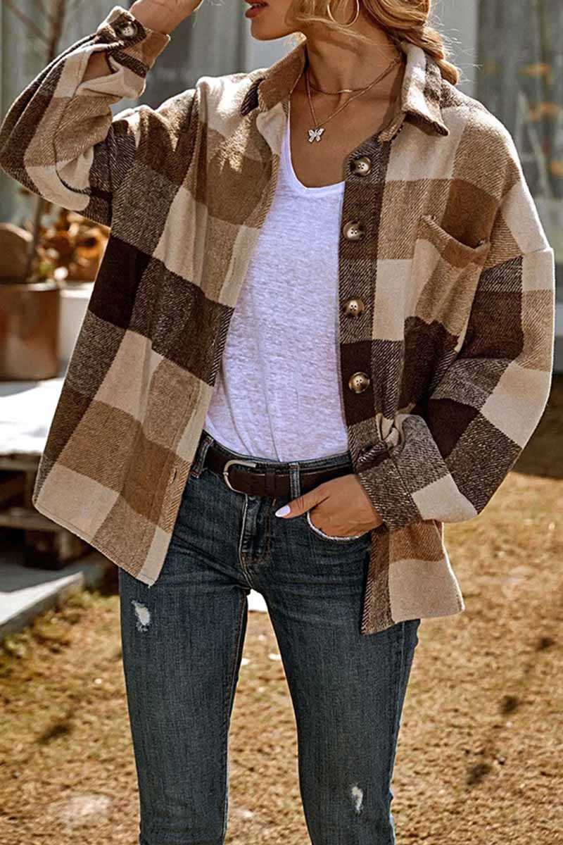 Chicindress Casual Loose Lapel Plaid Tops