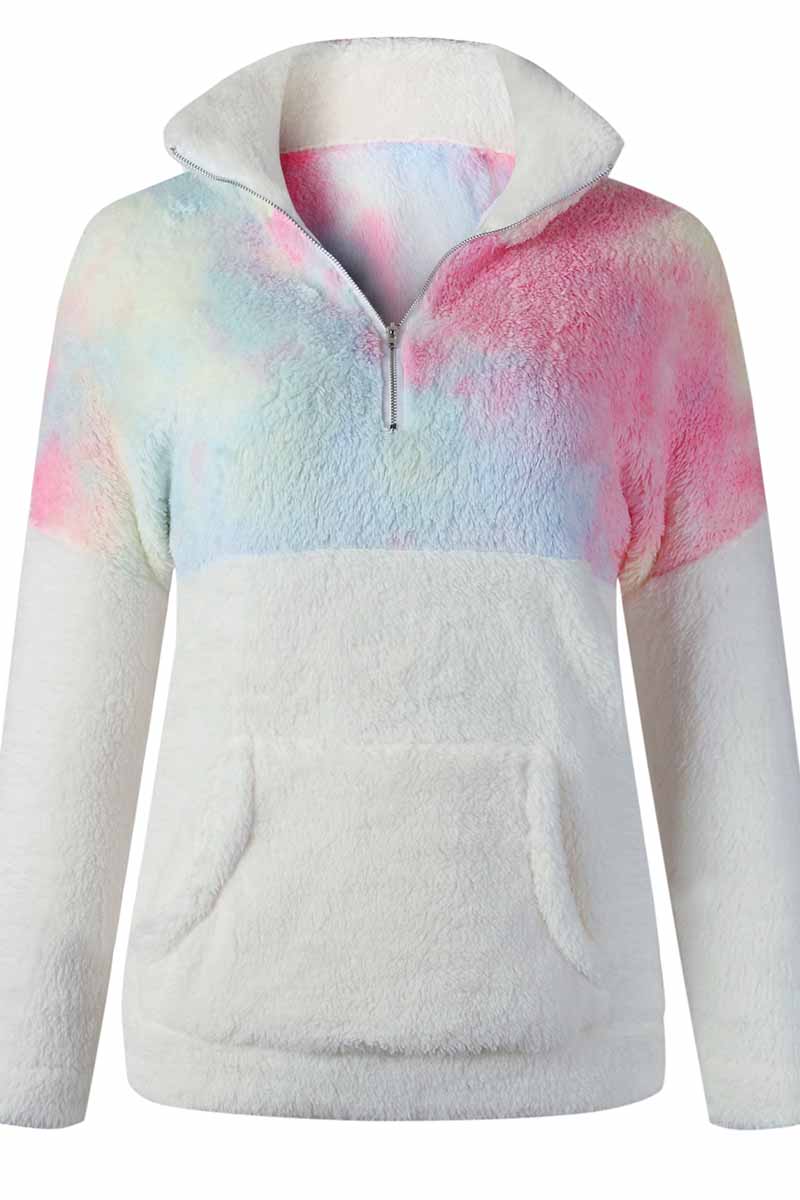 Chicindress Tie-dye Stitching Plush Top With Pockets