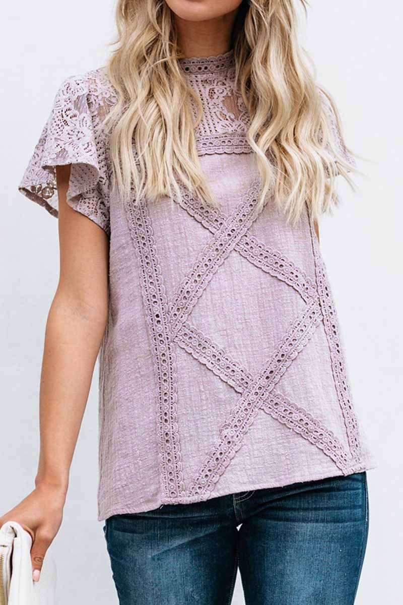 Chicindress Summer Geometric Stitching Lace Short Sleeves Tops (6 Colors)