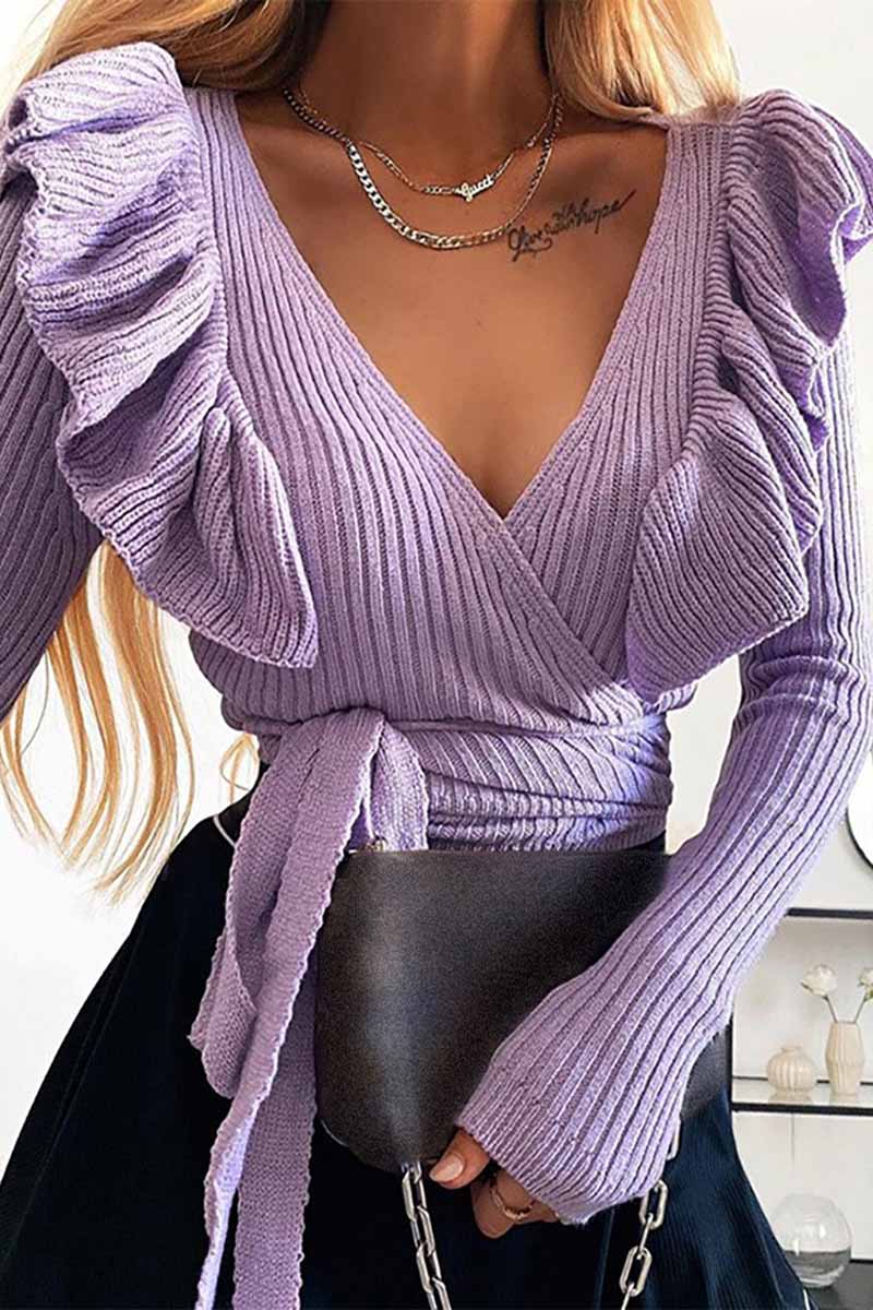 Chicindress Sexy V-Neck Knitted Lace-up Sweater