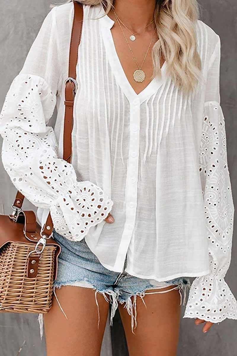 Chicindress V-Neck Single Breasted Loose Flared Long Sleeves Tops (3 Colors£©