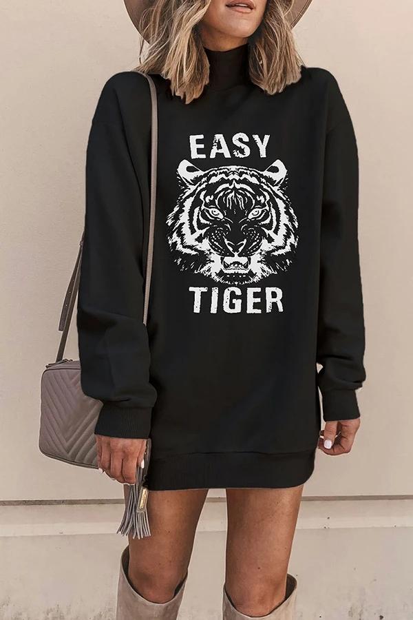 Chicindress Turtleneck Tiger Print Sweatshirt Tops