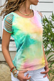 Chicindress Loose Hollow-out Tie-dye Multicolor T-shirt