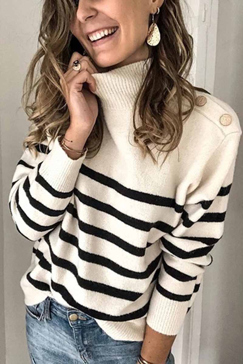 Chicindress Button Design Striped Sweater