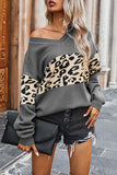 Chicindress Leopard Splice Contrast V-neck Sweater(5 Colors)