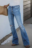Chicindress Mid Rise Button Front Flare Denim Jeans
