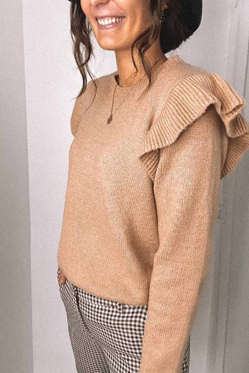 Chicindress Solid Color Ruffle Knitted Sweater