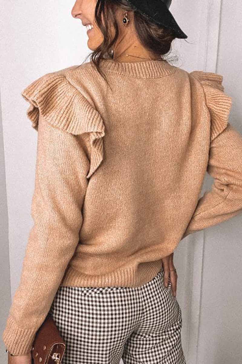 Chicindress Solid Color Ruffle Knitted Sweater